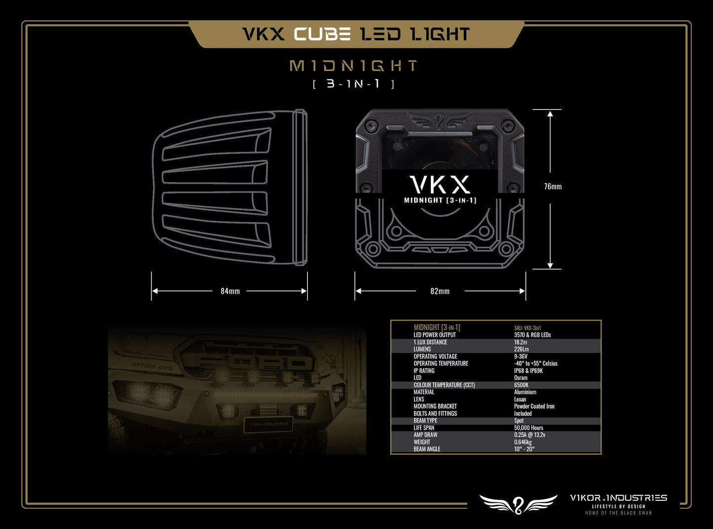 VKX Midnight 3-In-1 LED Cube Light (2")