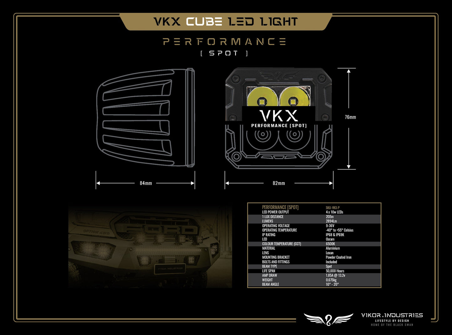 Toyota Hilux Bonnet Mount VKX Cube Lights (Pair) - N80, GR Sport & Rogue