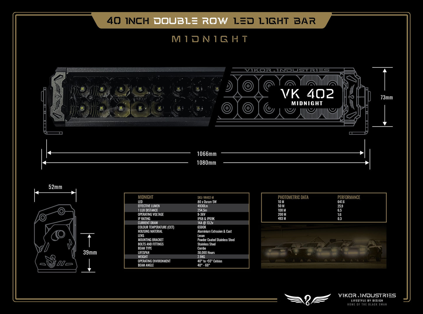 VK402 Midnight LED Light Bar - 40 Inch Light Bar