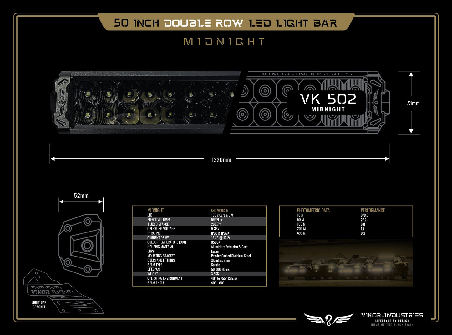 VK502 Midnight LED Light Bar - 50 Inch Light Bar